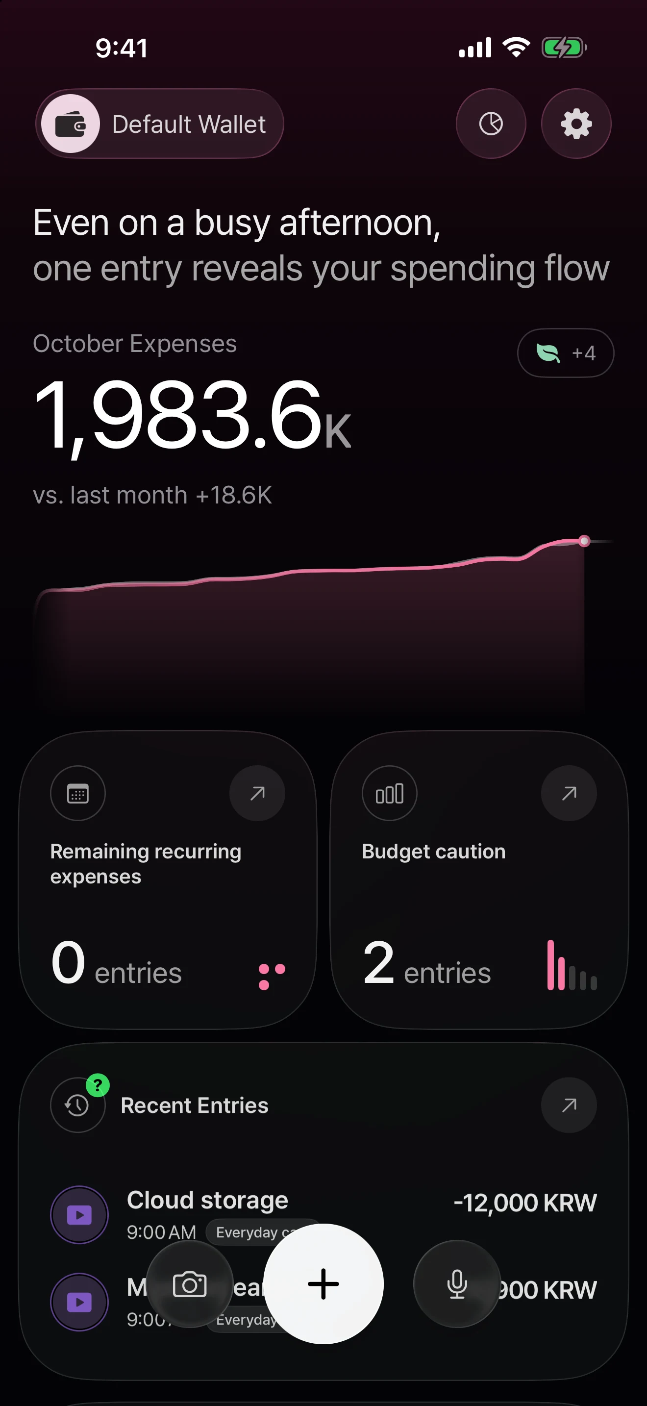 DonUp Home screen in the Pink dark theme