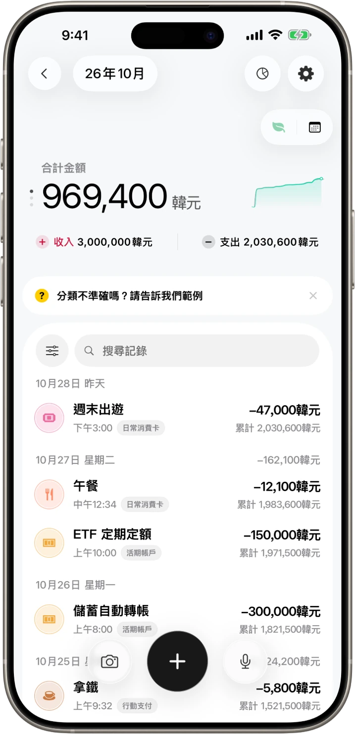 依日期整理的 DonUp 收支記錄範例